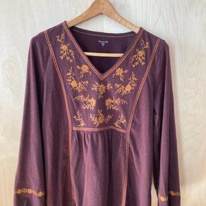 Garnett Hill Embroidered Peasant Top Shirt Brown Gold